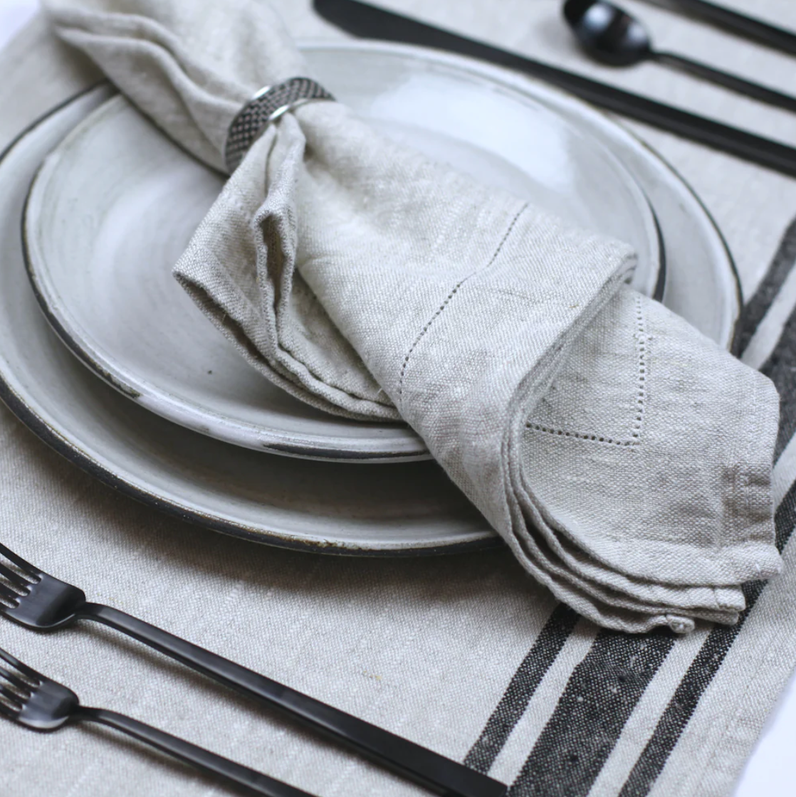 LINEN NAPKIN - STONEWASHED - LIGHT NATURAL WITH DOT HEMSTITCH