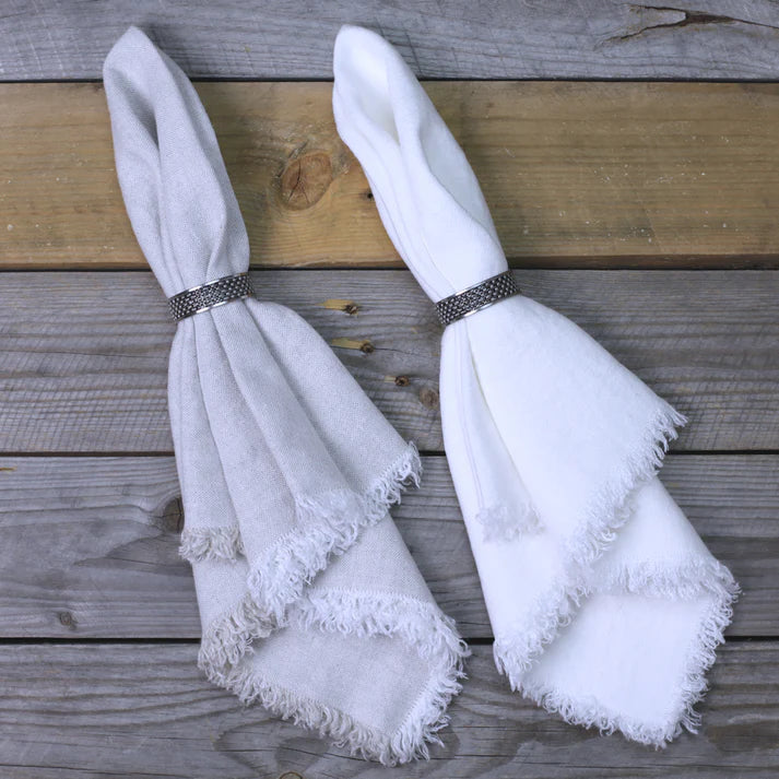 LINEN NAPKIN - STONEWASHED - WHITE WITH FRAYED EDGES - LUXURY THICK LINEN