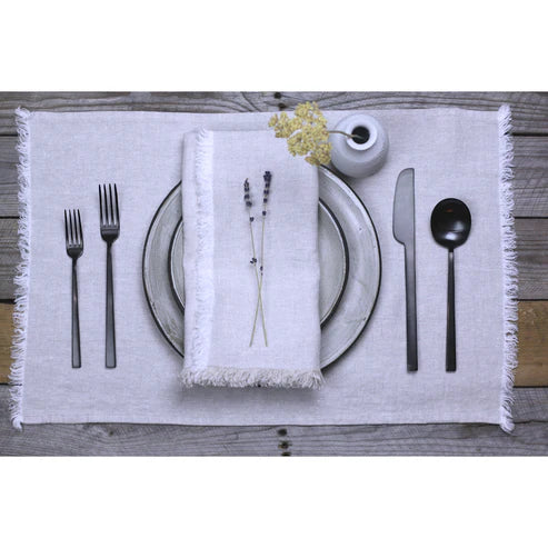 LINEN NAPKIN - STONEWASHED White with Frayed Edges - Luxury Thick Linen